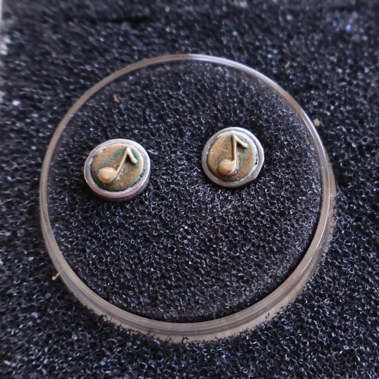 Sterling Silver 925 Post Earrings with Copper Music Notes