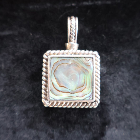 Sterling Silver 925 Gemstone Square Abalone Pendant $40