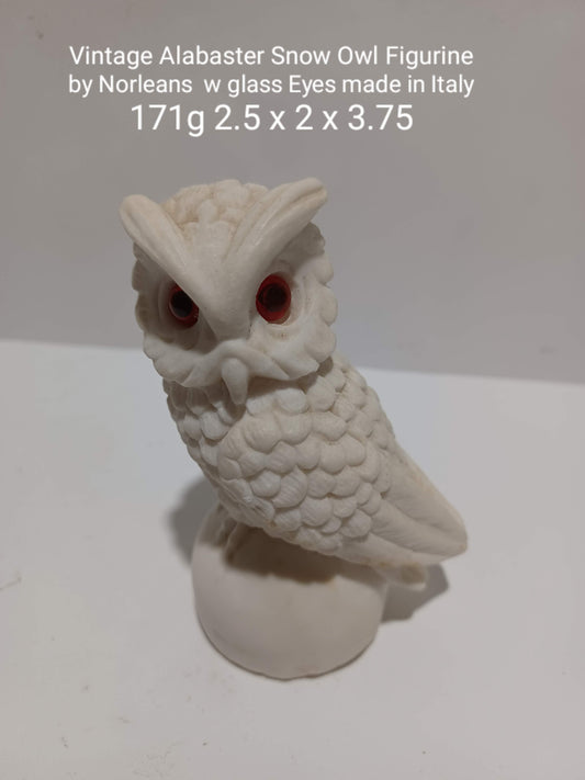 Vintage Alabaster Snow Owl Sculpture