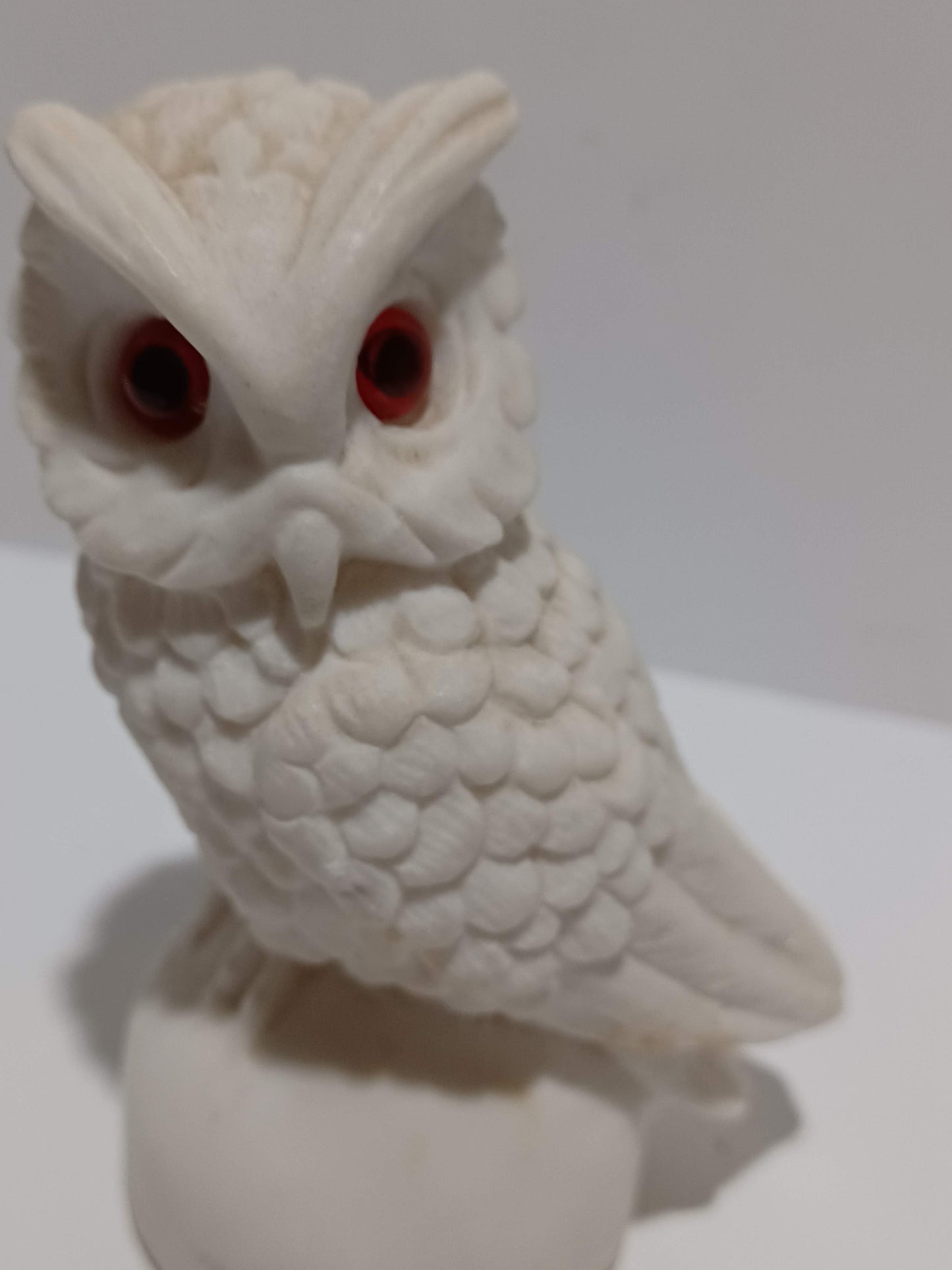 Vintage Alabaster Snow Owl Sculpture