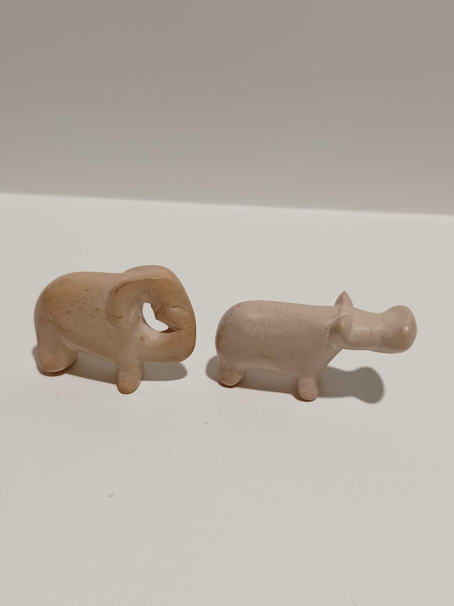 Set of 2  Vintage Soapstone Carvings Elephant and Hippo