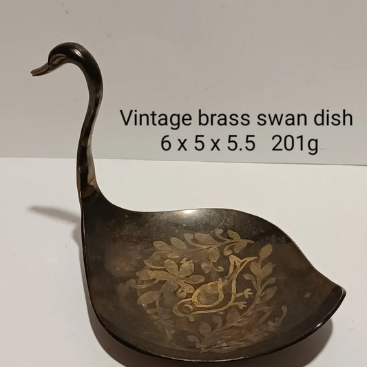 Vintage Brass Swan Trinket Holder, Catch All